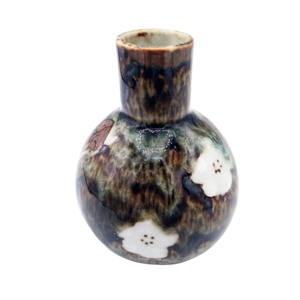 Vintage Bud Vase Wony  Japan Cherry Blossom Drip Glaze Handmade Pottery Kitschy